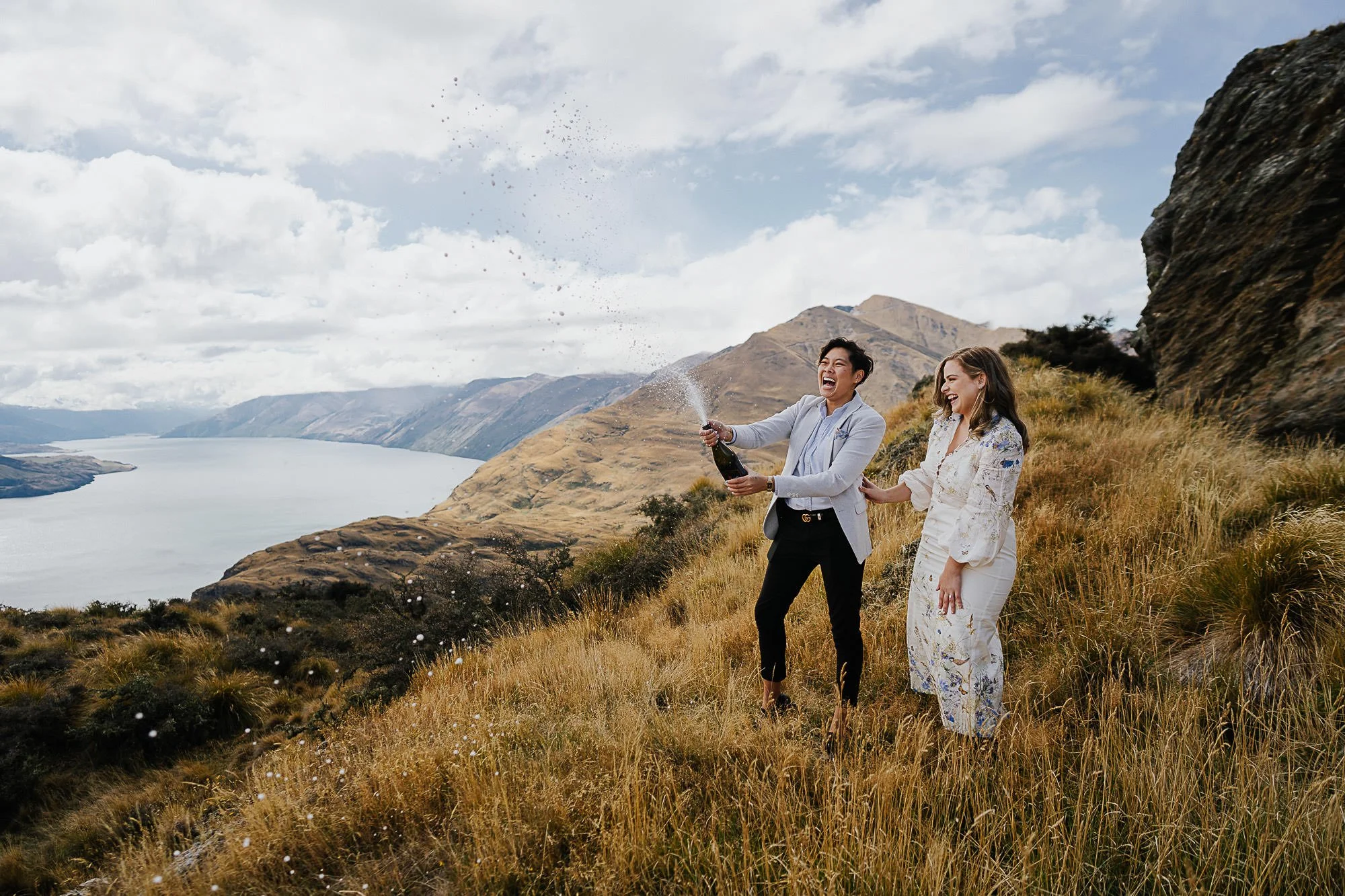 Celebrating on the top of a mountain in Wanaka.